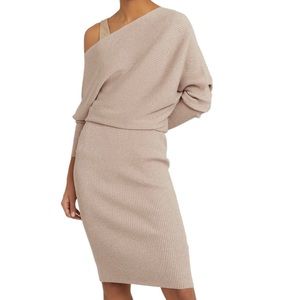 Reiss Long Sleeve Sweater Dress, Large- Beige Camel